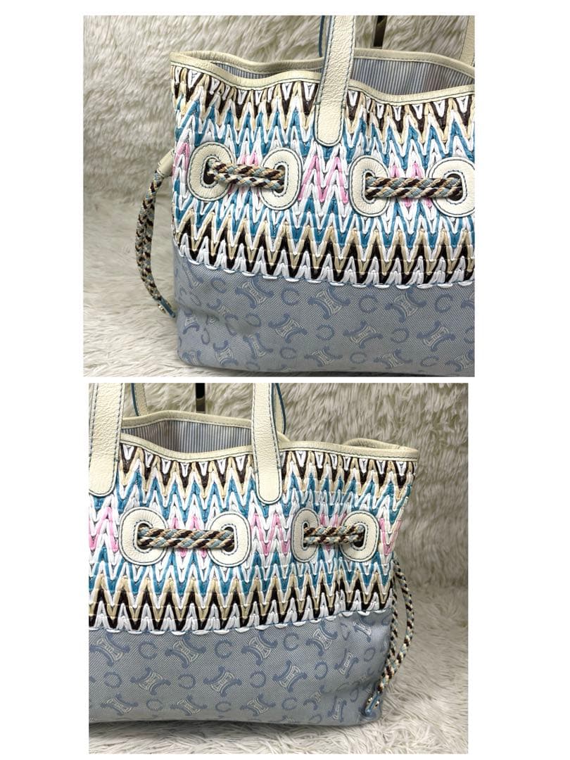 CELINE ハンドバッグ　Cマカダム　ストローハンドバッグ　キャンバス