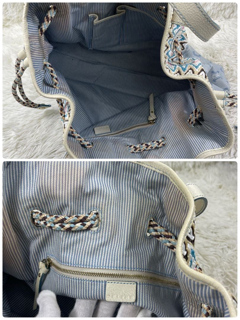 CELINE ハンドバッグ　Cマカダム　ストローハンドバッグ　キャンバス