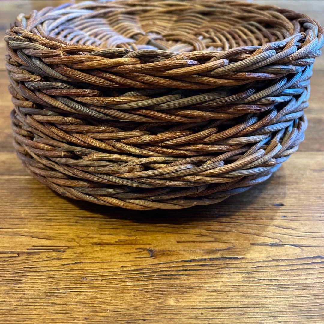 あけび編みプレート工芸品15㎝5枚セット　茶托工芸品蔓あけびかご菓子器銘々皿茶席