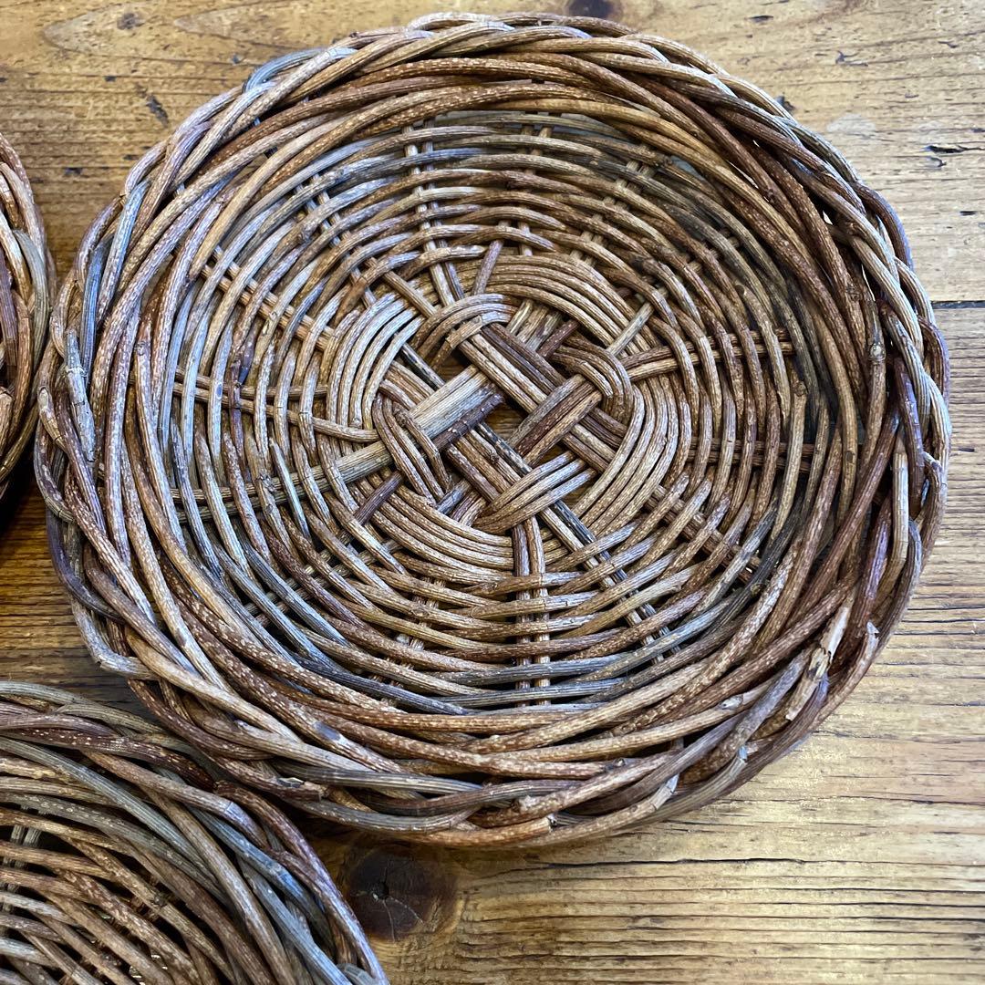 あけび編みプレート工芸品15㎝5枚セット　茶托工芸品蔓あけびかご菓子器銘々皿茶席