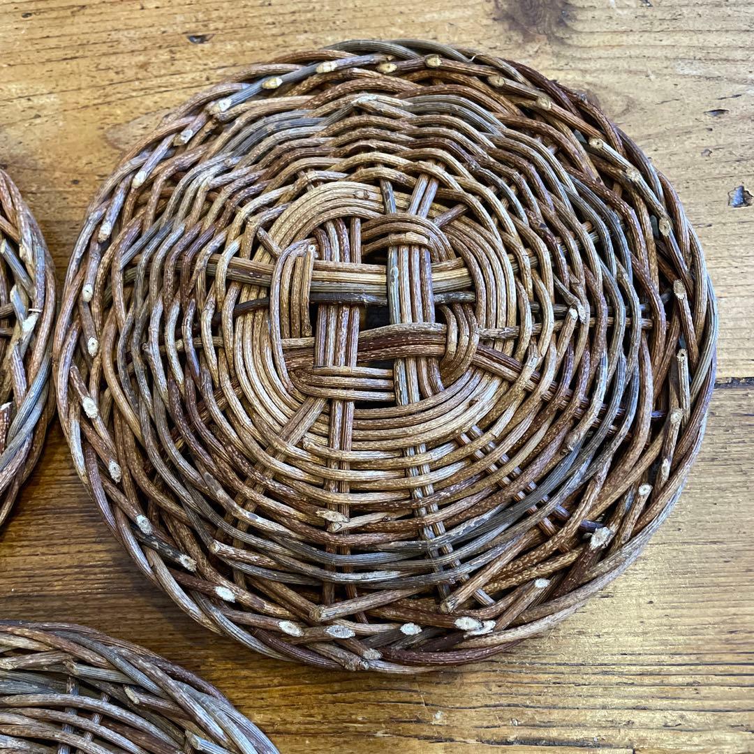 あけび編みプレート工芸品15㎝5枚セット　茶托工芸品蔓あけびかご菓子器銘々皿茶席