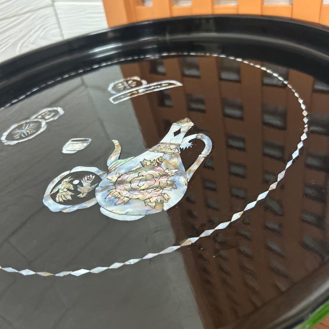 螺鈿細工　足付膳丸座卓　お盆　高足　工芸品　机