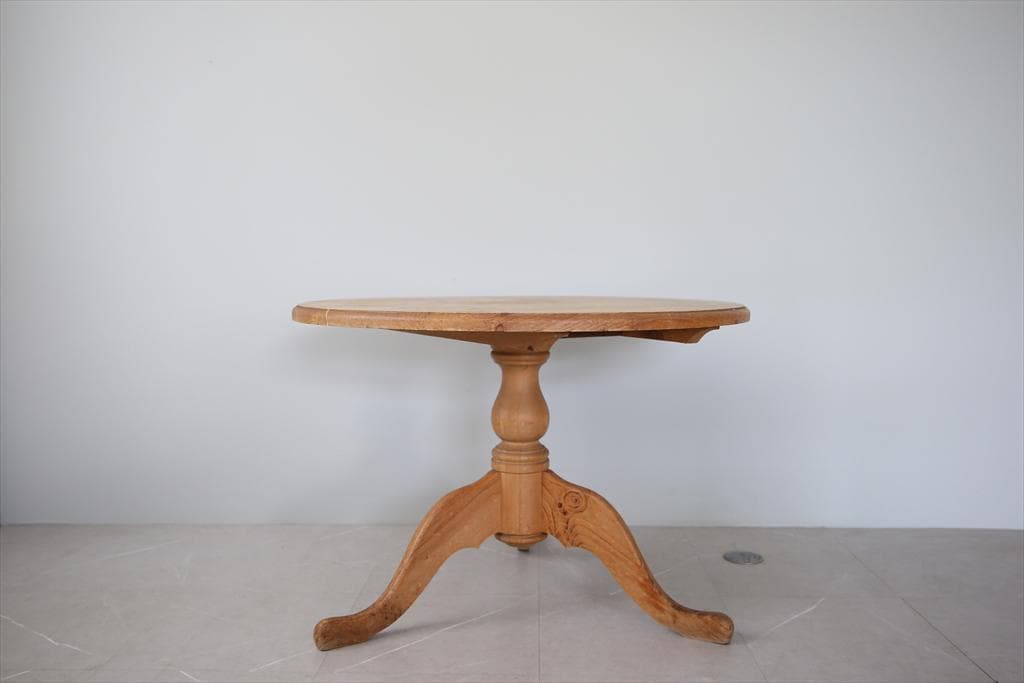 英国アンティーク木製ラウンドダイニングテーブル/円形机/パイン材(88-19)