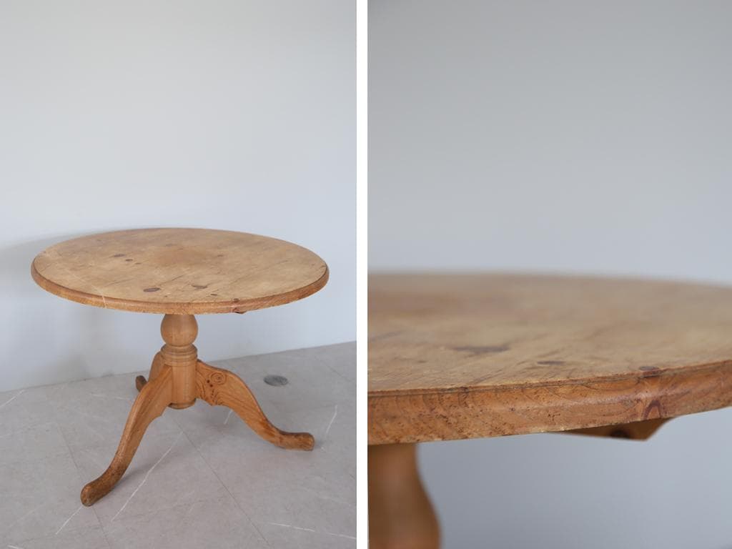 英国アンティーク木製ラウンドダイニングテーブル/円形机/パイン材(88-19)