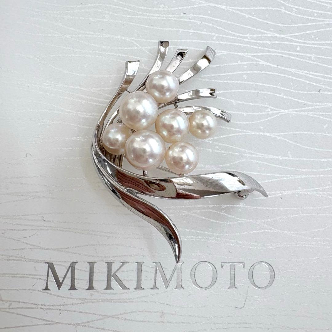 美品✨MIKIMOTO ブローチ あこや真珠 7珠 ブーケM刻印 シルバー