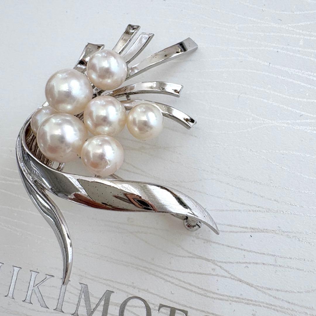 美品✨MIKIMOTO ブローチ あこや真珠 7珠 ブーケM刻印 シルバー