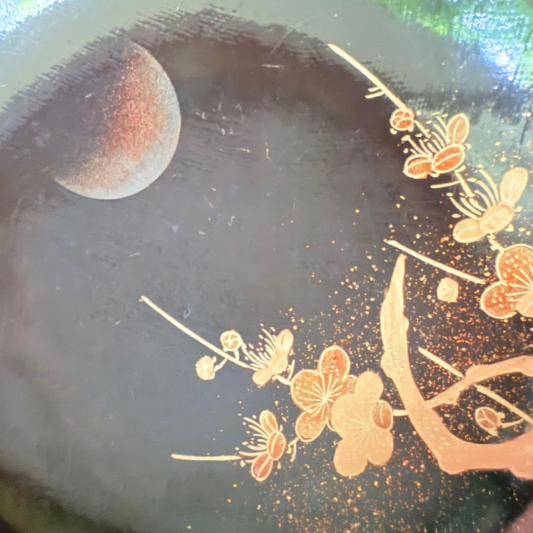 2182様感謝‼️JAPAN明治伏せ蒔絵天然木秘するが花‼️梅に鶯＆月　吸物椀 5客