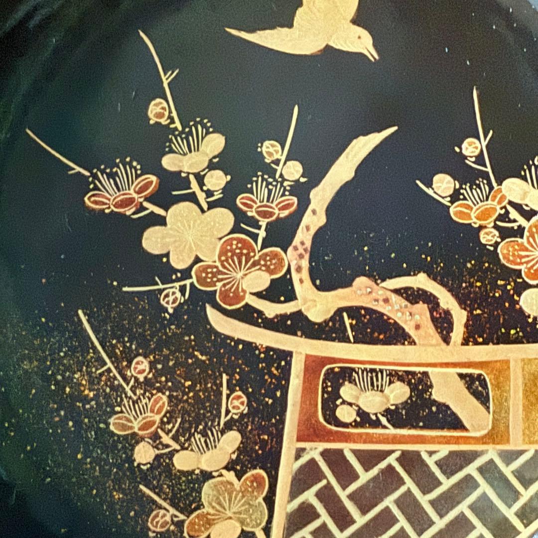 2182様感謝‼️JAPAN明治伏せ蒔絵天然木秘するが花‼️梅に鶯＆月　吸物椀 5客