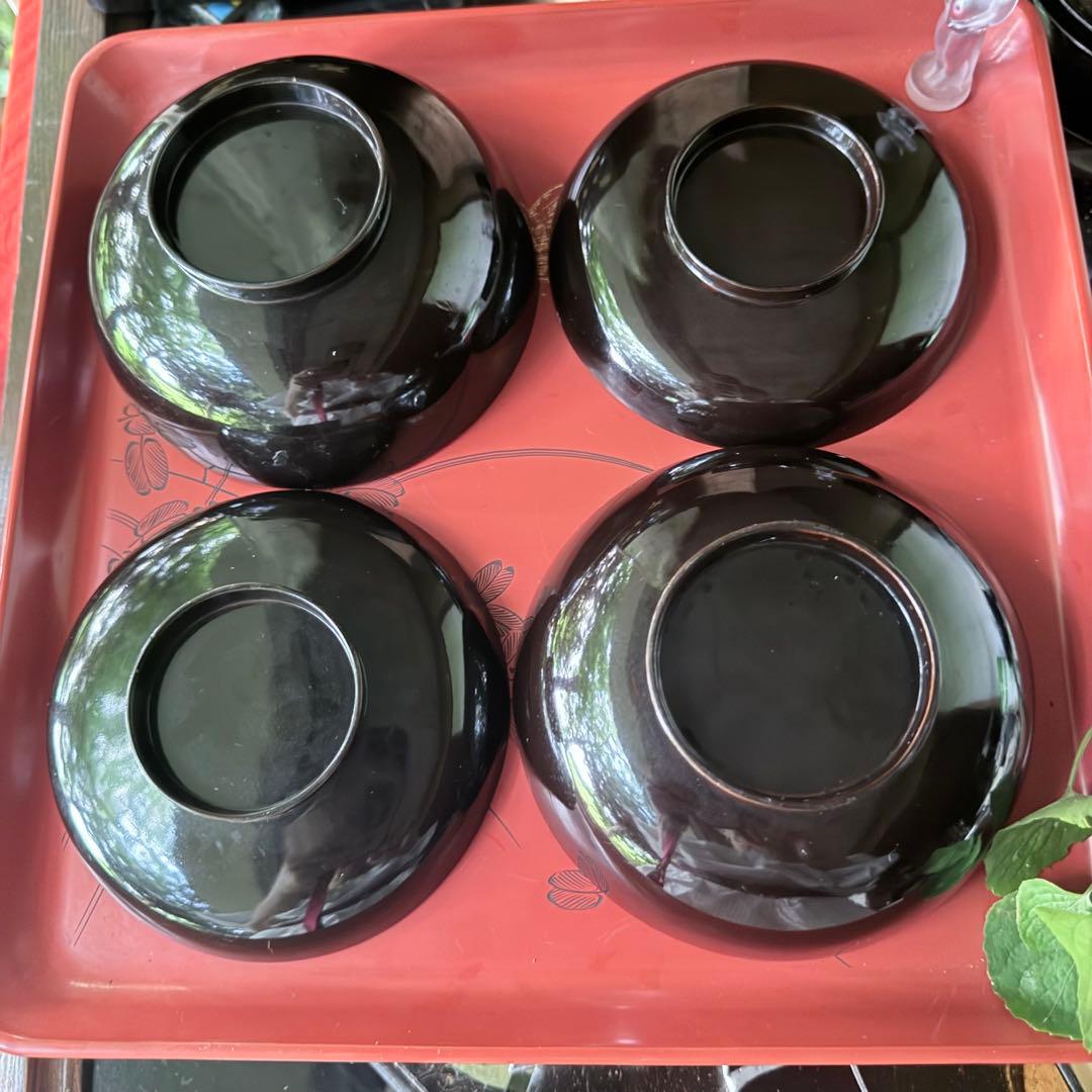 2182様感謝‼️JAPAN明治伏せ蒔絵天然木秘するが花‼️梅に鶯＆月　吸物椀 5客