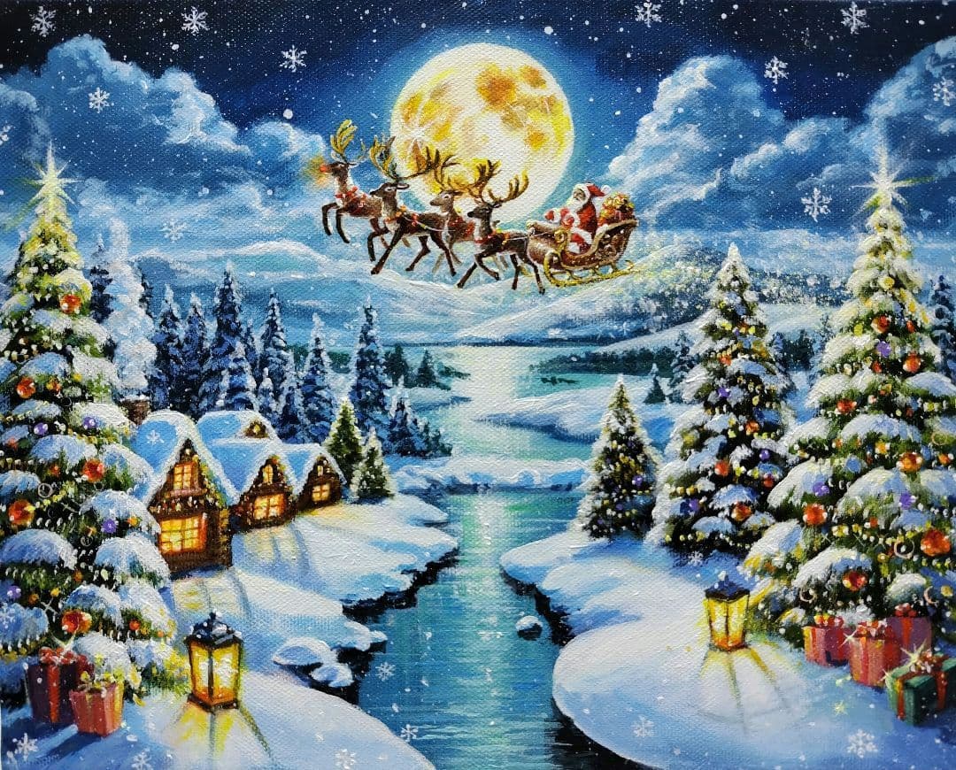 8*！様 【Happy Christmas】アクリル画 F3 風景画 絵画