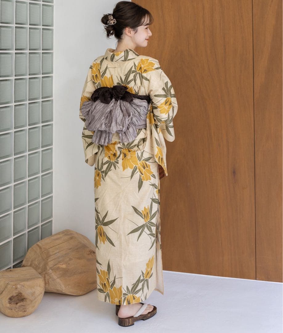 浴衣館グレース　こだわり浴衣５点セット（イエロー系）