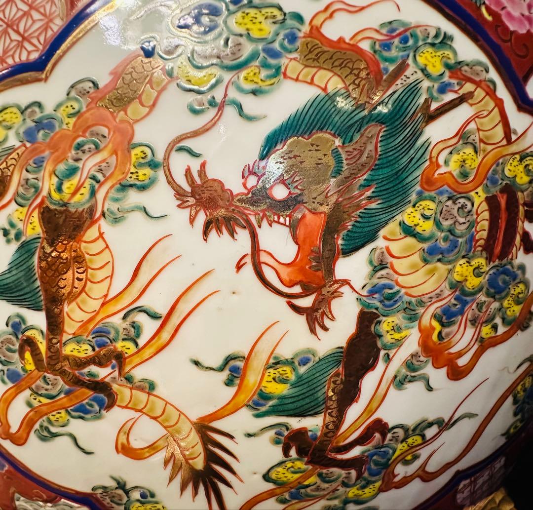 【極美品】龍と鳳凰 大型陶器火鉢　縁起物　美術品級