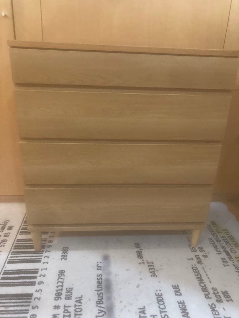 ナチュラルウッド 4段チェスト ガラス天板付き