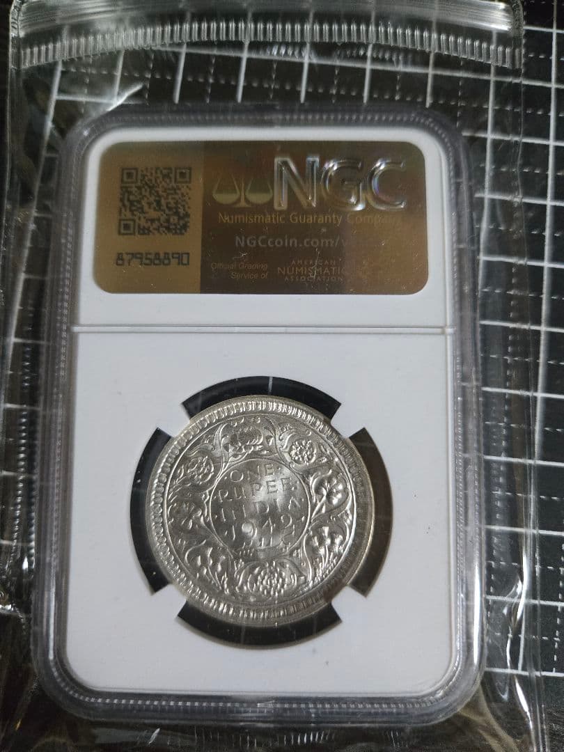 1942年 インド ルピー MS 63 ジョージ6世 イギリス 銀貨 NGC