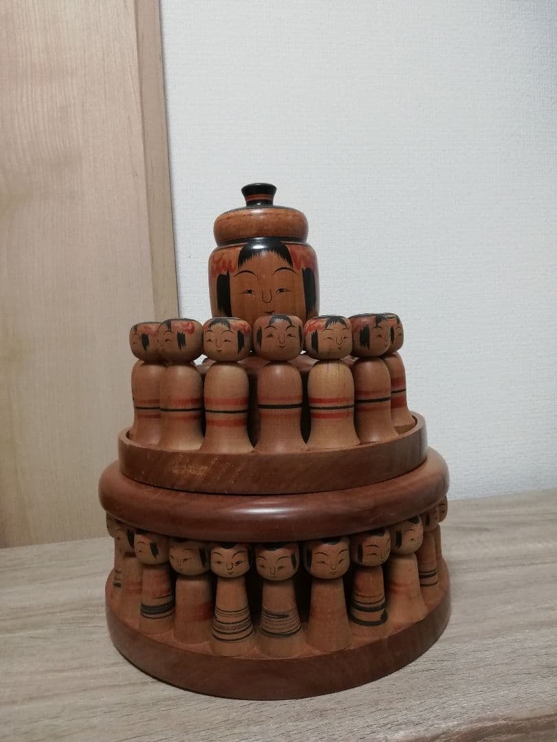 創作こけし　名工陳野原幸紀　伝統工芸品　二段構造　土湯系　インテリア　入れ子