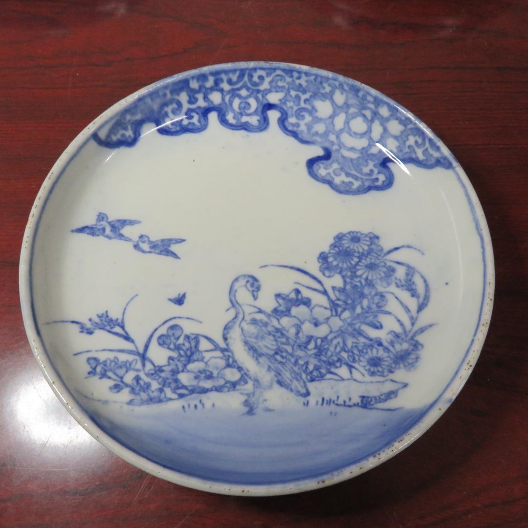 骨董 小皿 皿 5枚 印判手 染付 鳥文様 ニュウ 欠け 訳あり