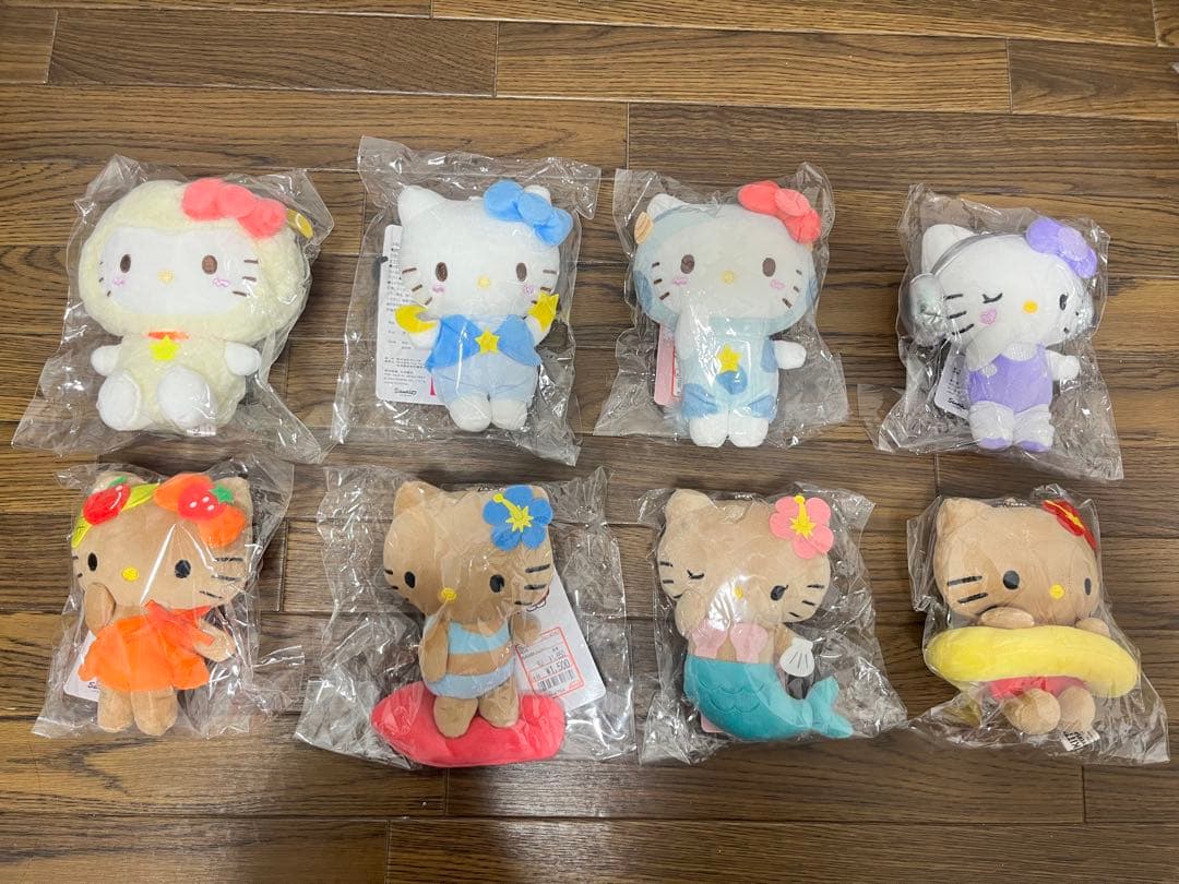 アベイル 50周年　日焼けハローキティ　　マスコットチャーム　ぬいぐるみ　8点