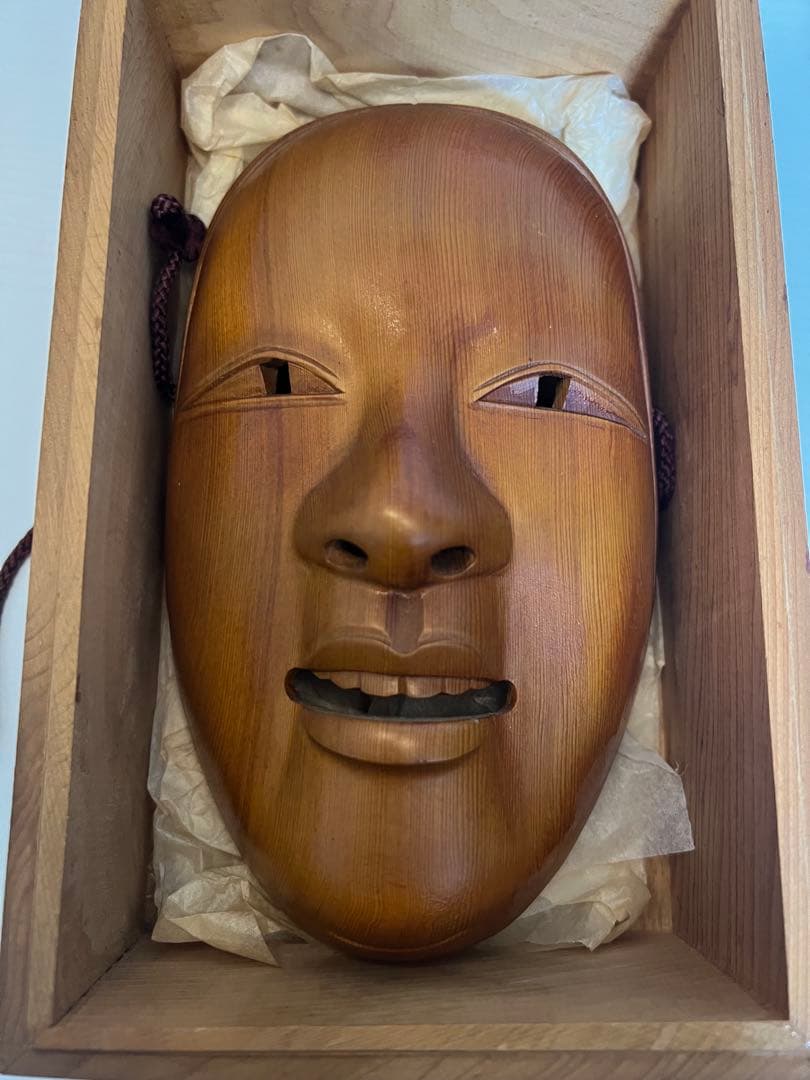 能面（檜）木彫ヴィンテージ 40年前 未使用・美品 箱付き