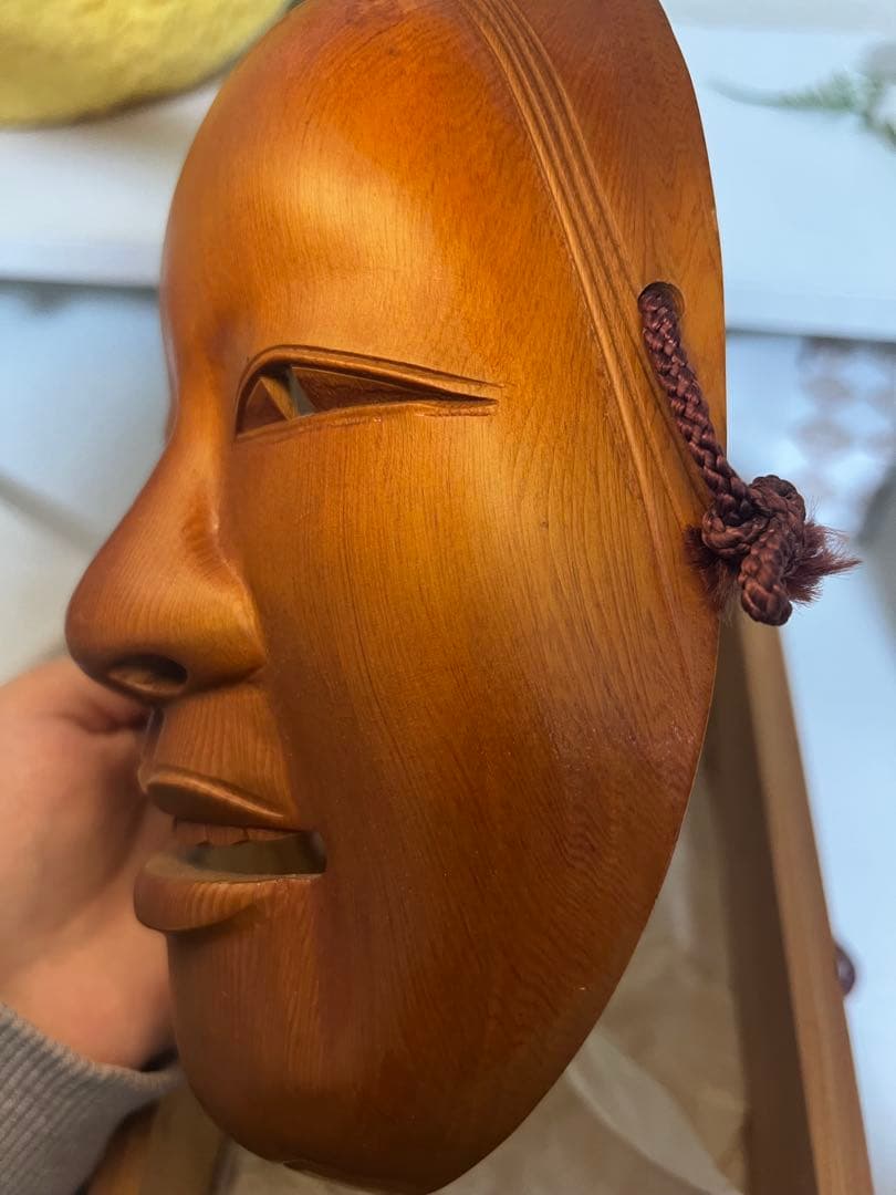 能面（檜）木彫ヴィンテージ 40年前 未使用・美品 箱付き