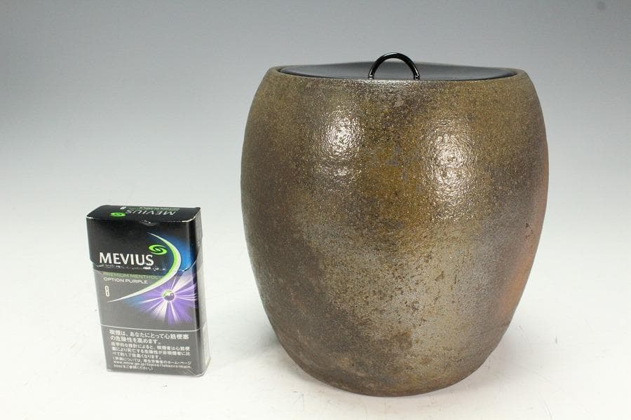 古美術 古備前 胴張 水指 塗蓋 時代物 良箱 茶道具(K-XA784)