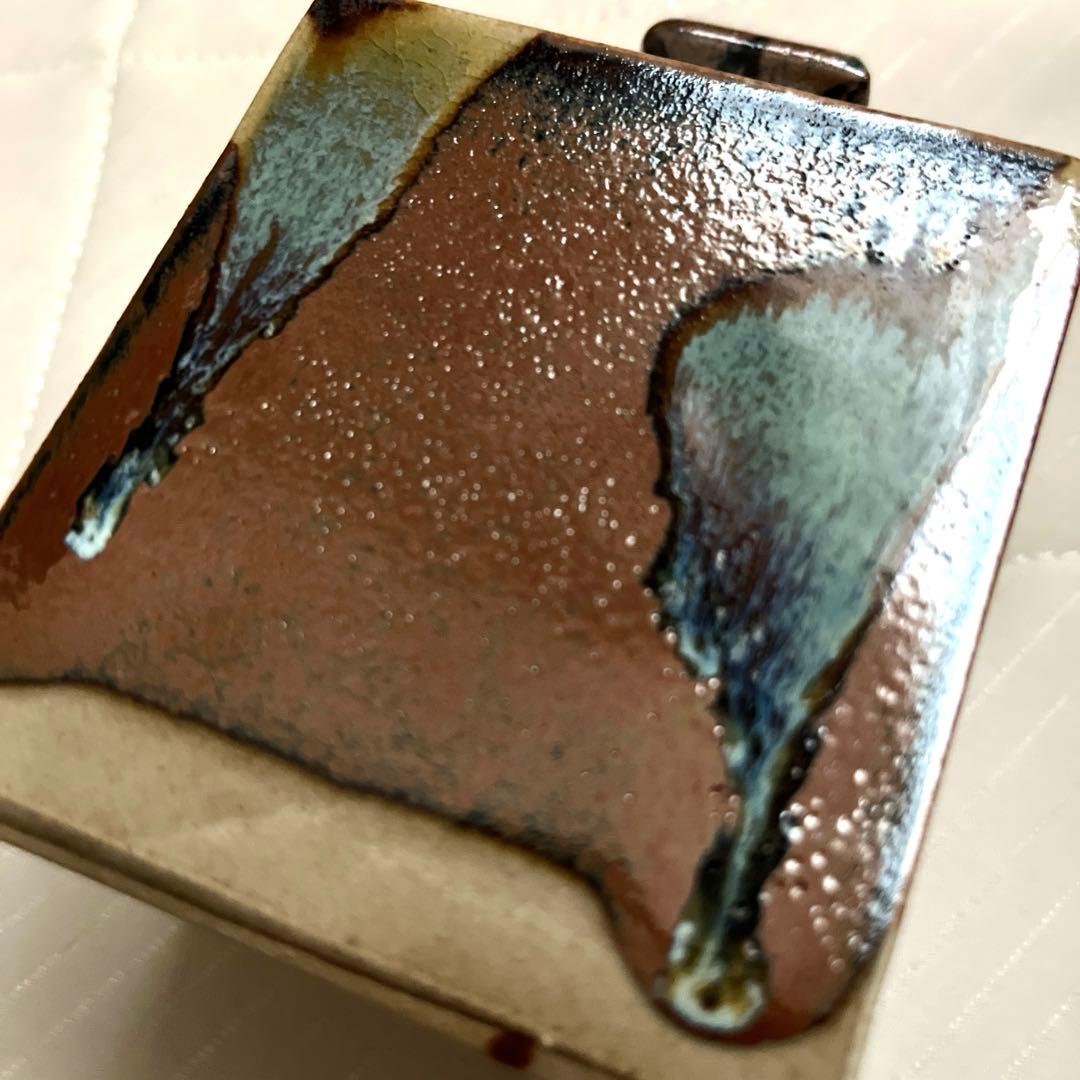 人間国宝　浜田庄司　濱田庄司　鐵釉花瓶　角瓶　花生　共箱付き