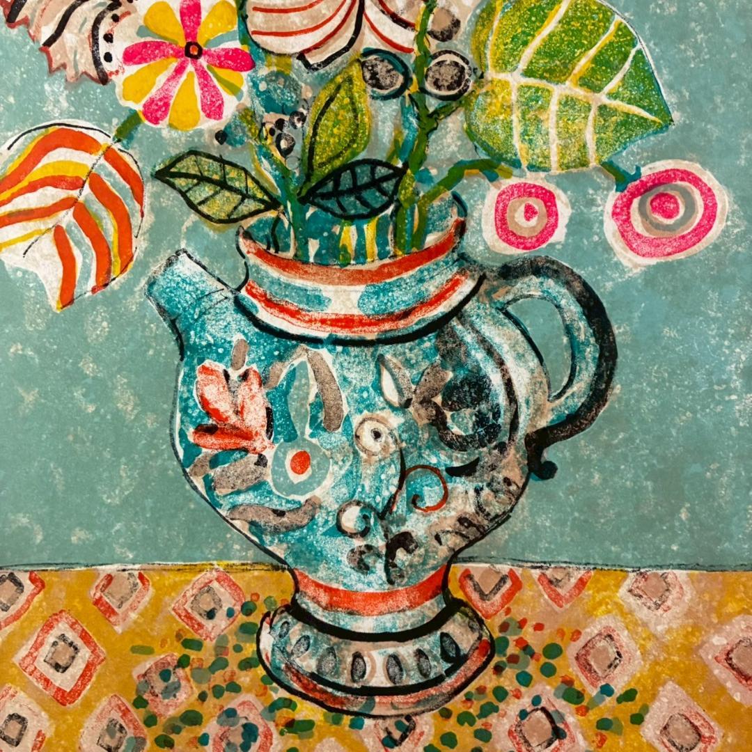 美品 ポール・アイズピリ「水差しの花束」リトグラフ 直筆サイン入 額縁入り