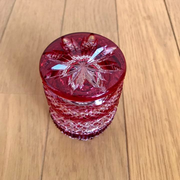 ナツメ(棗) クリスタル 江戸切子 レッド 黒川昭男 作 (新品未使用)