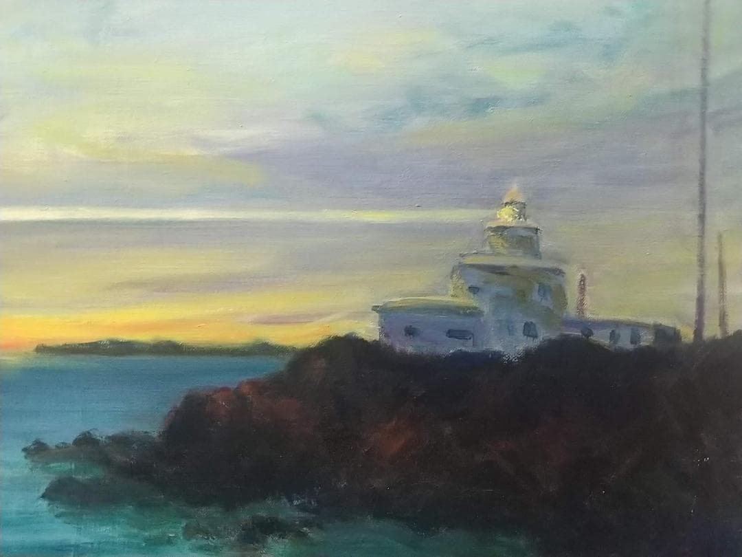 F10「納沙布岬灯台」油彩画 油絵 絵画 アート