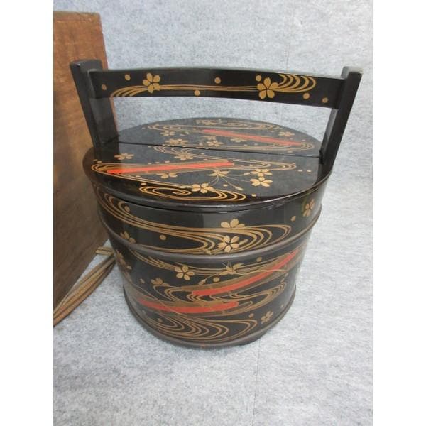 黒塗金蒔絵花筏文手桶水指箱付き [B26694]