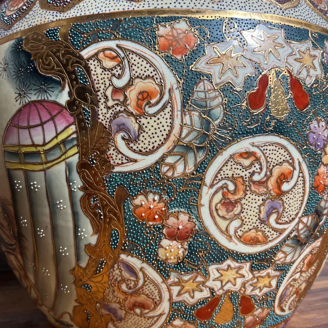 【豪華絢爛】武者絵 金魚鉢 武将・馬・金魚図 大型陶器 水鉢／火鉢／インテリア