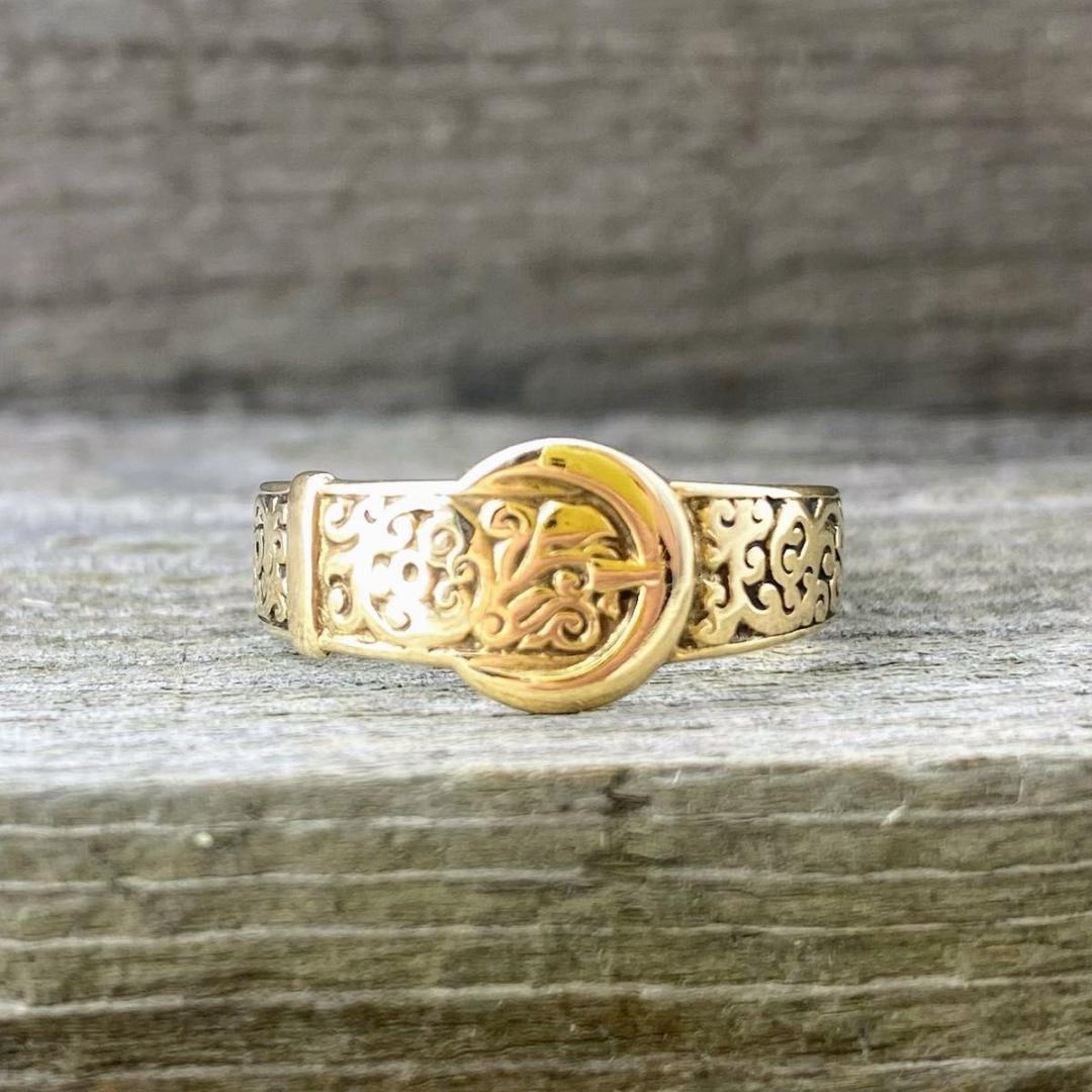 【希少】英国 アンティーク 9K ゴールド バックルリング 18号 1989年