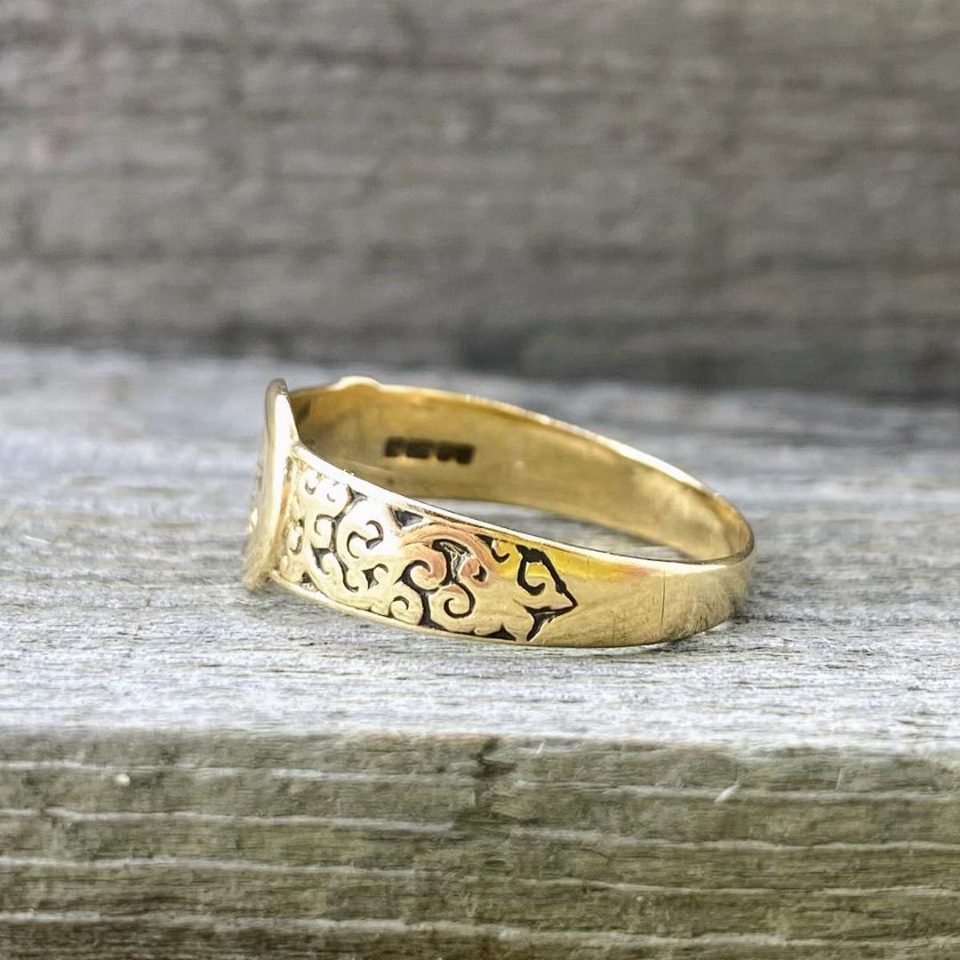 【希少】英国 アンティーク 9K ゴールド バックルリング 18号 1989年