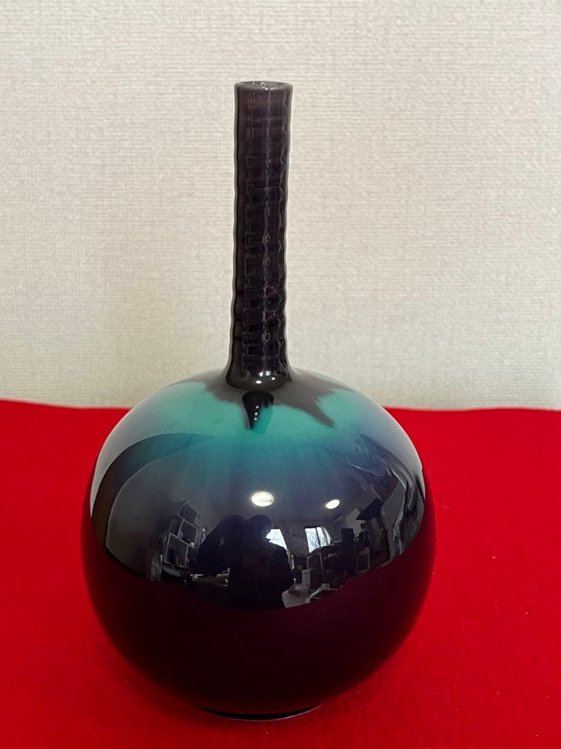 人間国宝  徳田八十吉（正彦銘）  彩釉 花生 T172 共箱 共布 陶歴付