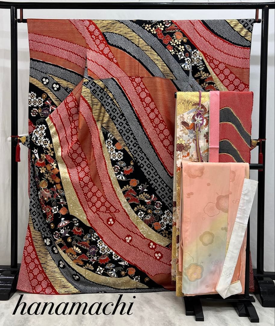 豪華　振り袖　フルセット　別誂長襦袢　成人式　金彩　宝づくし　刺繍　絞り　647