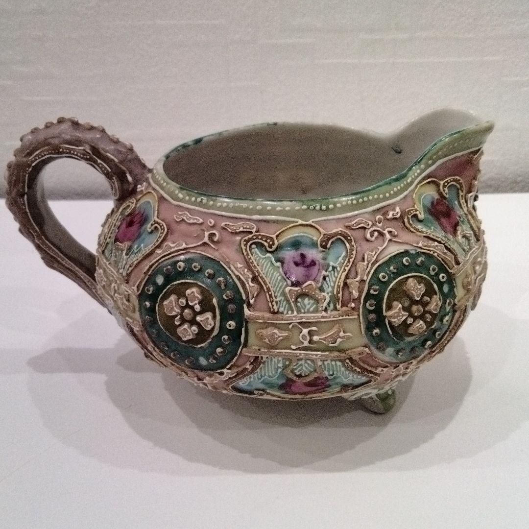 P262-2 オールドニッポン 彩色色絵盛上装飾薔薇文 水差 クリーマー S