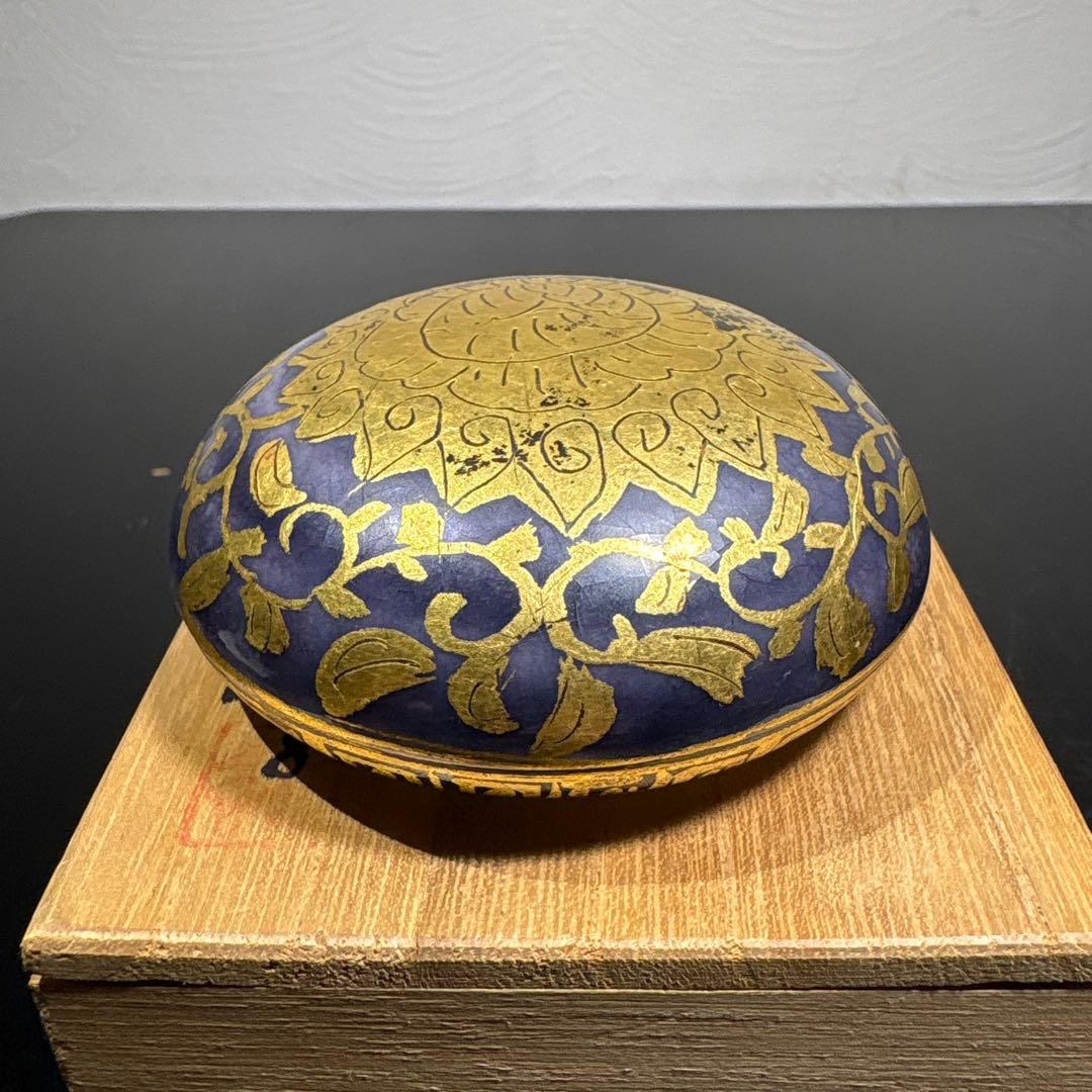 真作　小野珀子　金襴手香盒