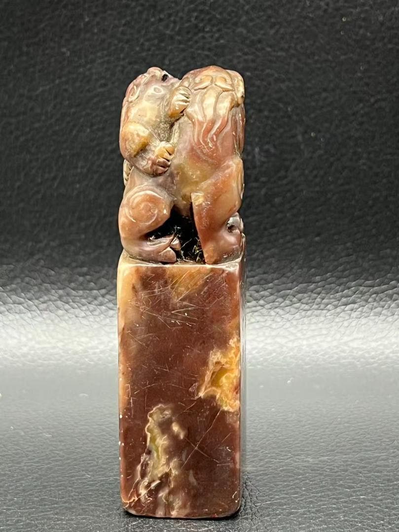 明時代 紫雲凍寿山石印 神獸鈕 印文【心同止水】篆刻印鑑 収蔵印(F-233)