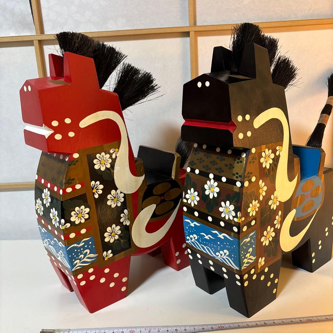 特大 大きい 八幡馬　高さ 33センチ 2個セット 赤 黒 希少 立派 高価