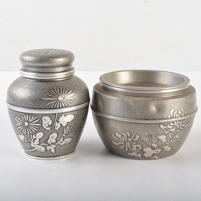 古錫　四君子文　間村自造　茶こぼし　乾茂號造　茶壷　2点まとめて　U　R5852