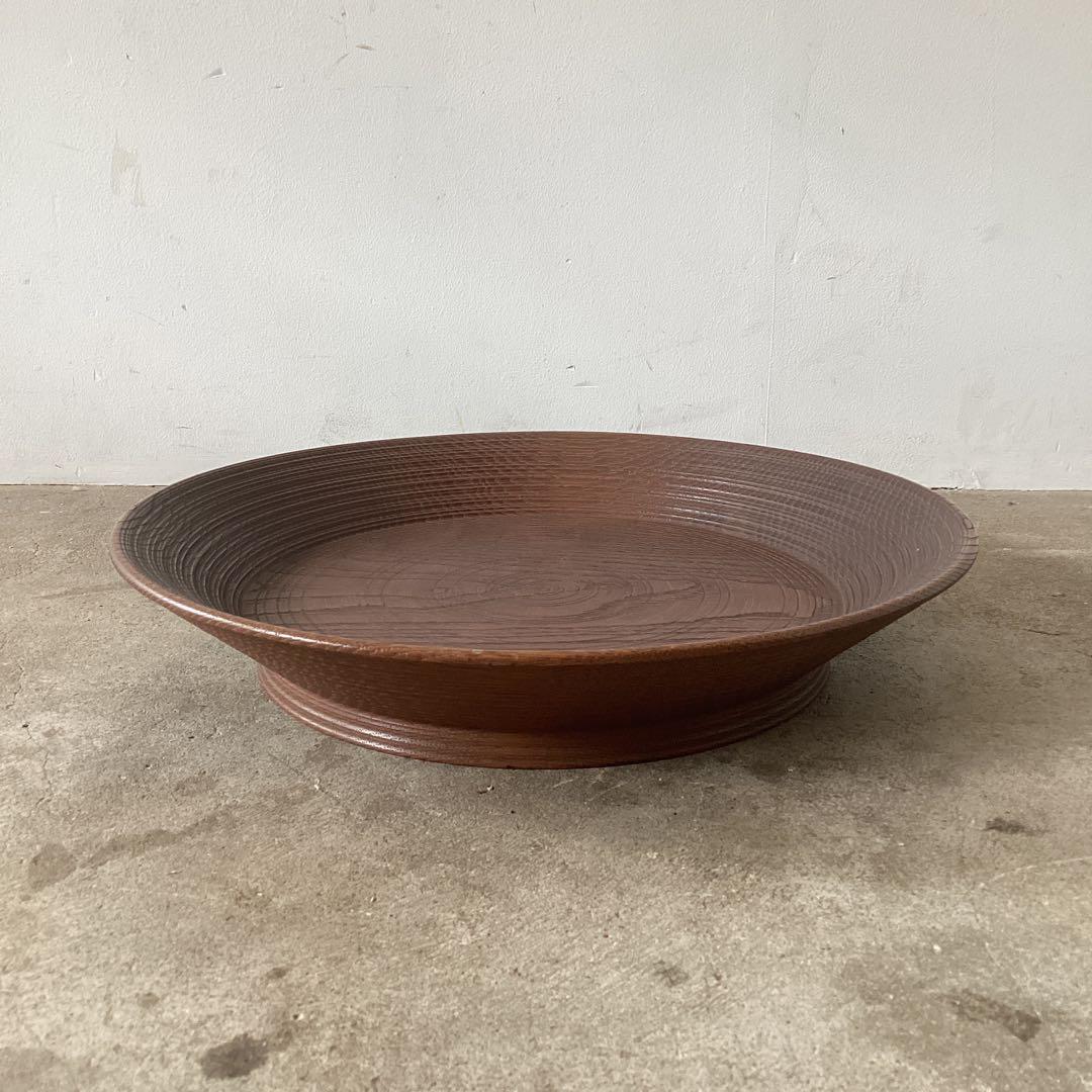 直径38cm 桑の木の器　木のプレート　くり抜き盆　ろくろ引き　当時物　時代物