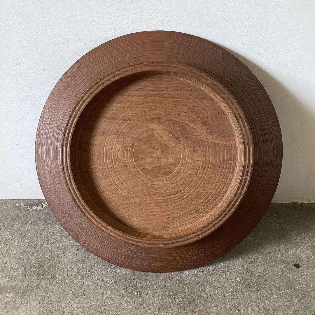 直径38cm 桑の木の器　木のプレート　くり抜き盆　ろくろ引き　当時物　時代物