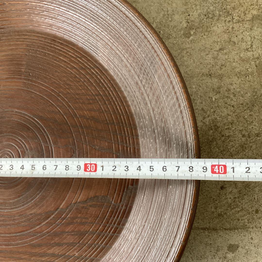 直径38cm 桑の木の器　木のプレート　くり抜き盆　ろくろ引き　当時物　時代物