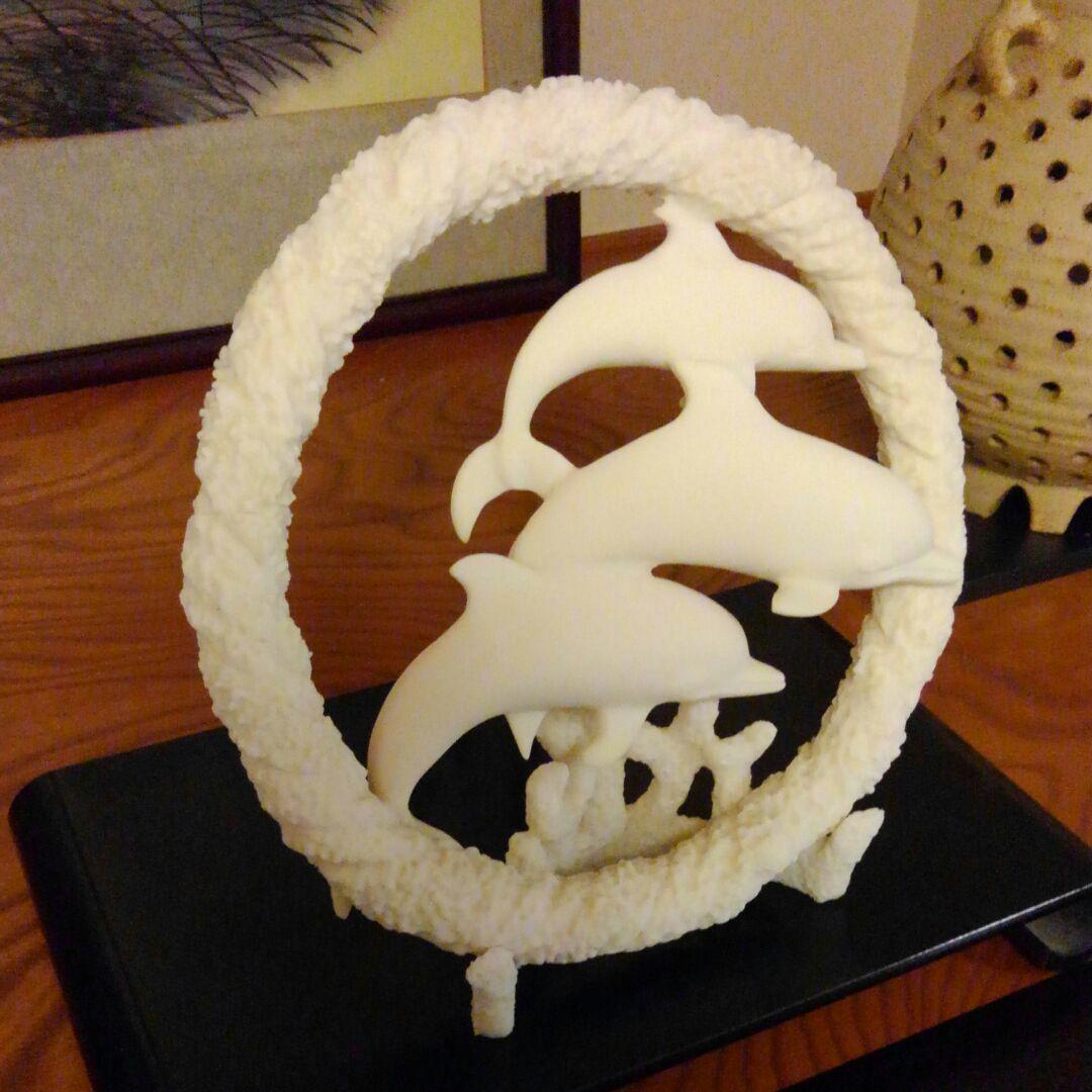 イルカ ドルフィン リング 珊瑚 置物 アンティーク 骨董 オブジェ