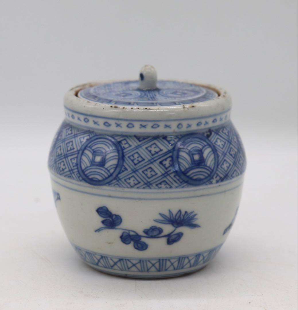 中国　染付　茶入　古壺　アンティーク　送料込み1021