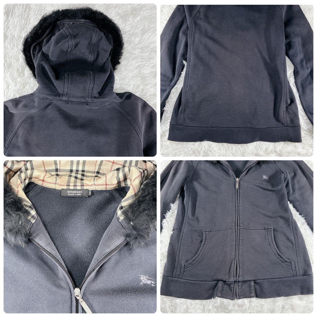 大人気 バーバリーブラックレーベル ラビットファー パーカー ノヴァチェック