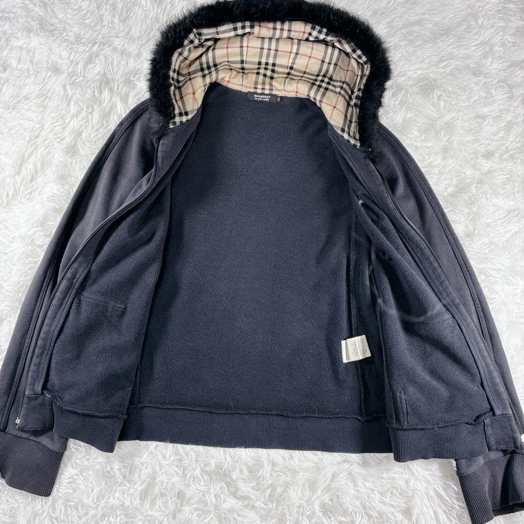 大人気 バーバリーブラックレーベル ラビットファー パーカー ノヴァチェック