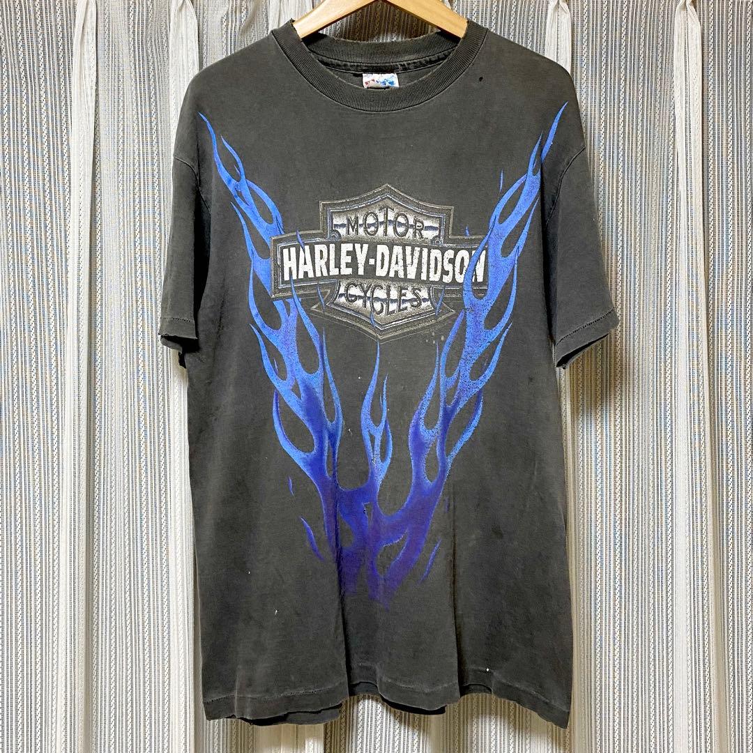 激鬼フェード ボロ 90s ハーレー ブルー フレイム ファイヤー flame