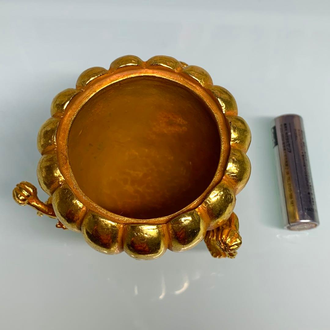 文房貝 鉢 香爐 小物入れ ジュエリーボックス凹凸金葉彫刻　置物縁起物時代物