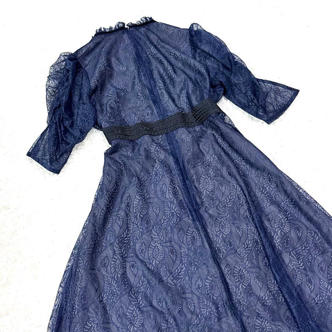 【極美品】Leja ウエストマークパフスリーブ総レースロングドレスワンピース