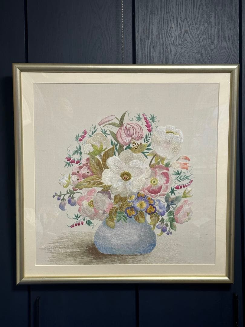 刺繍絵画　手作り　大型サイズ額縁　静物画　美術品　ア-ト インテリア